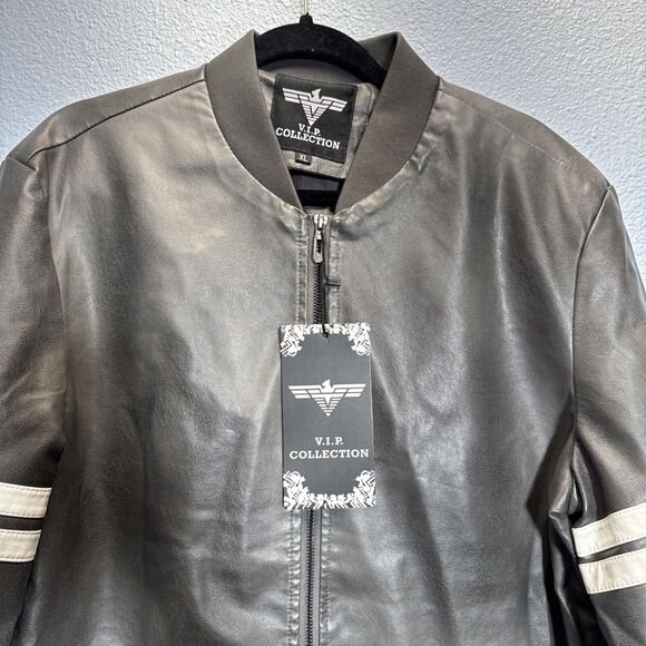 V.I.P. Collection Gray Mens Pleather Jacket Zip Up Size XL New With Tags - Picture 2 of 16